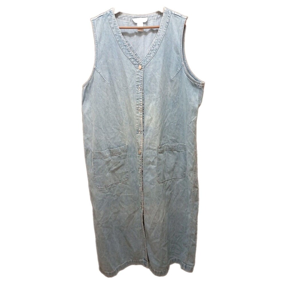 Jones New York Vintage 2X/24 Chambray Denim Sleeveless Button Up Maxi Dress 90’s